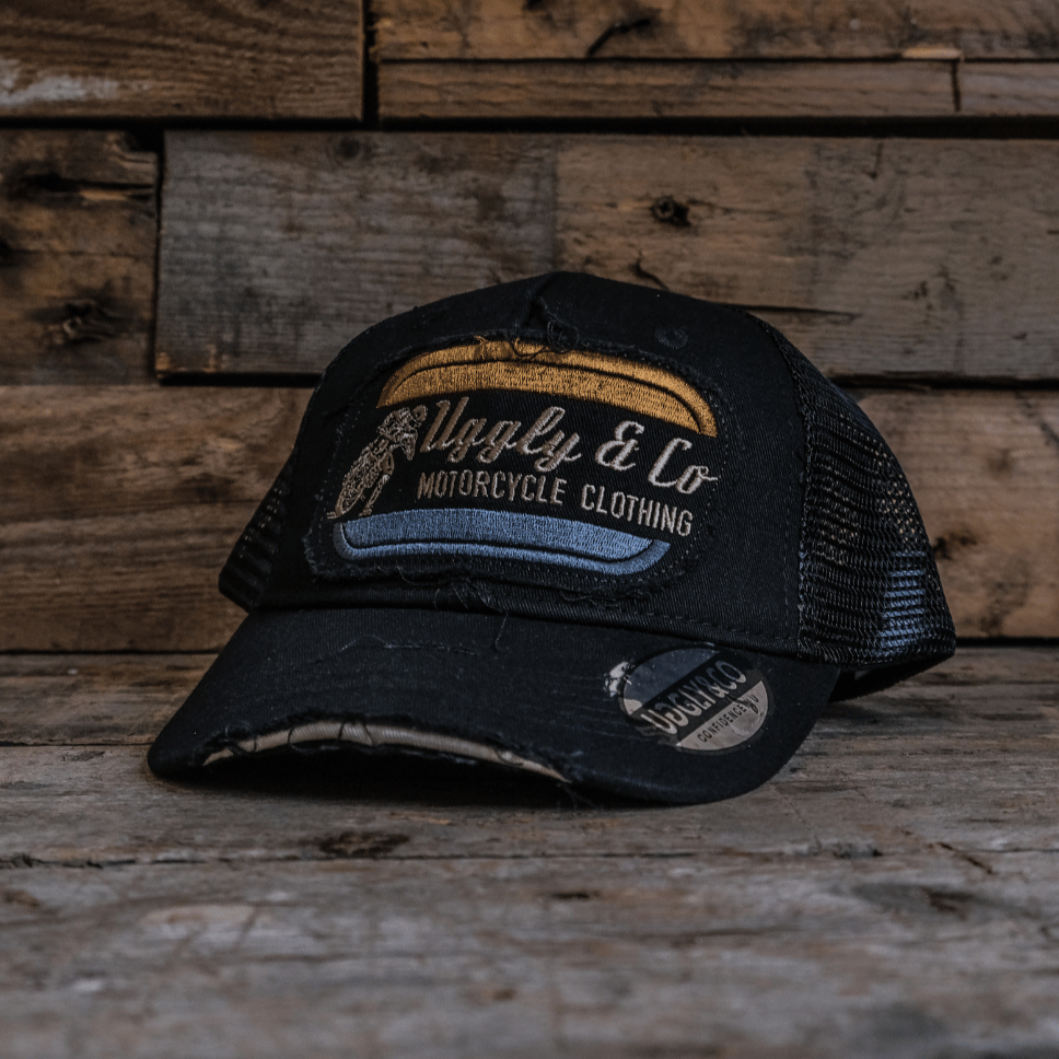 Black Flat Track Trucker Hat