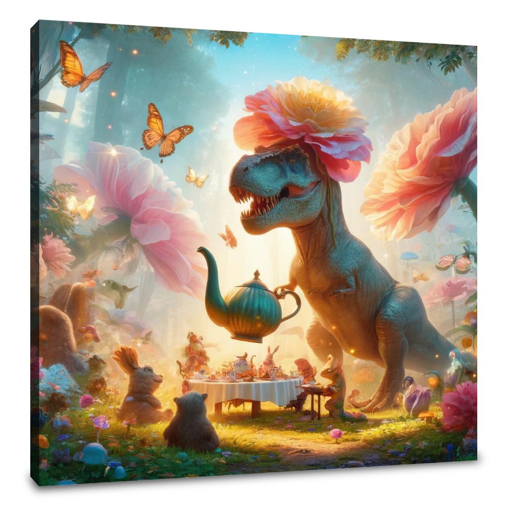 T-Rex's Garden Tea Party Canvas