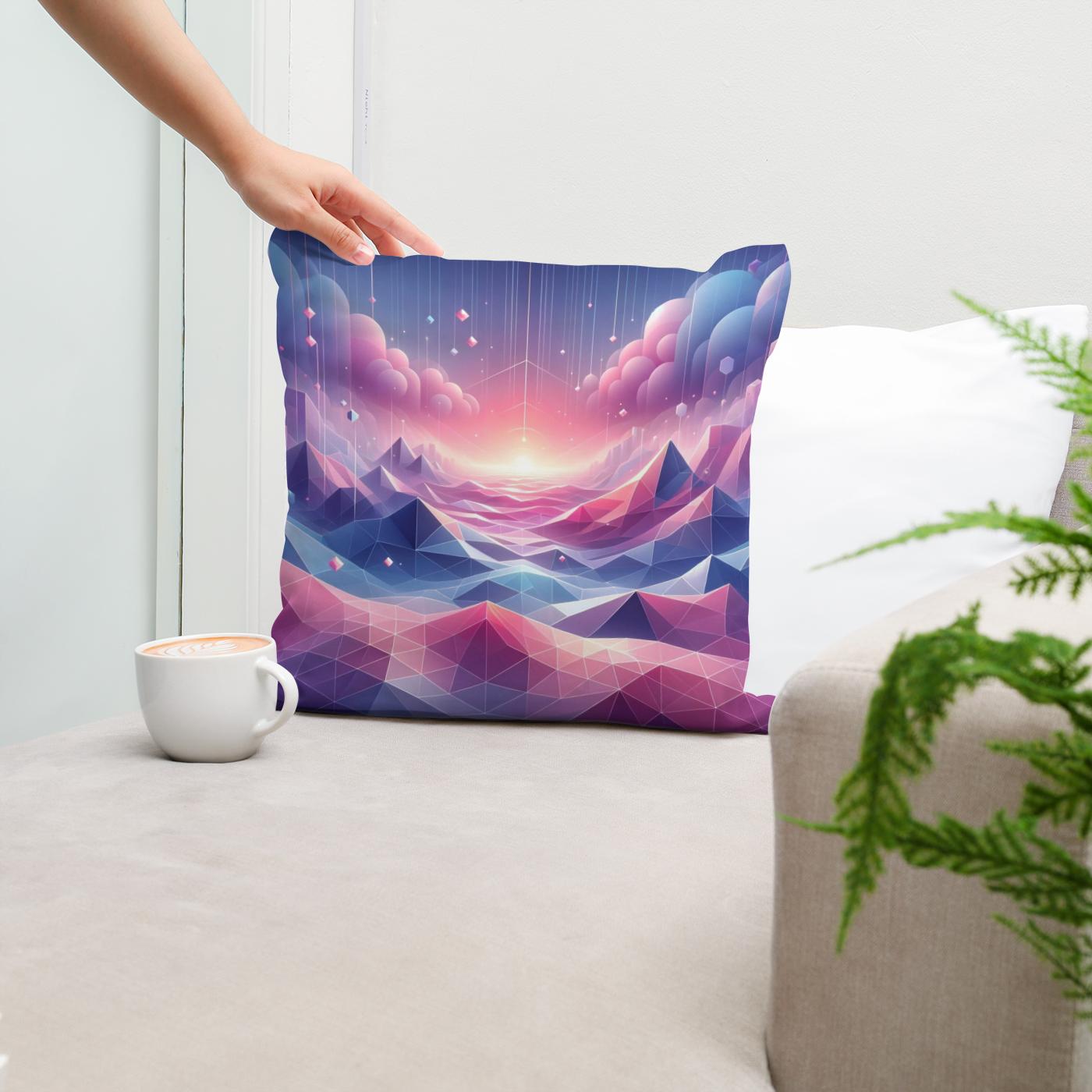 Pastel Virtuality: Geometric Dream Cotton Cushion