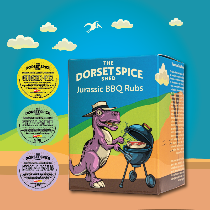 NEW! Jurassic BBQ Rubs Gift Set - 3 Roaringly Great Rubs - FREE Greetings Card