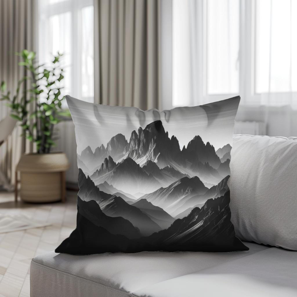 Dawn's Majesty: Mountain Silhouette Cotton Cushion