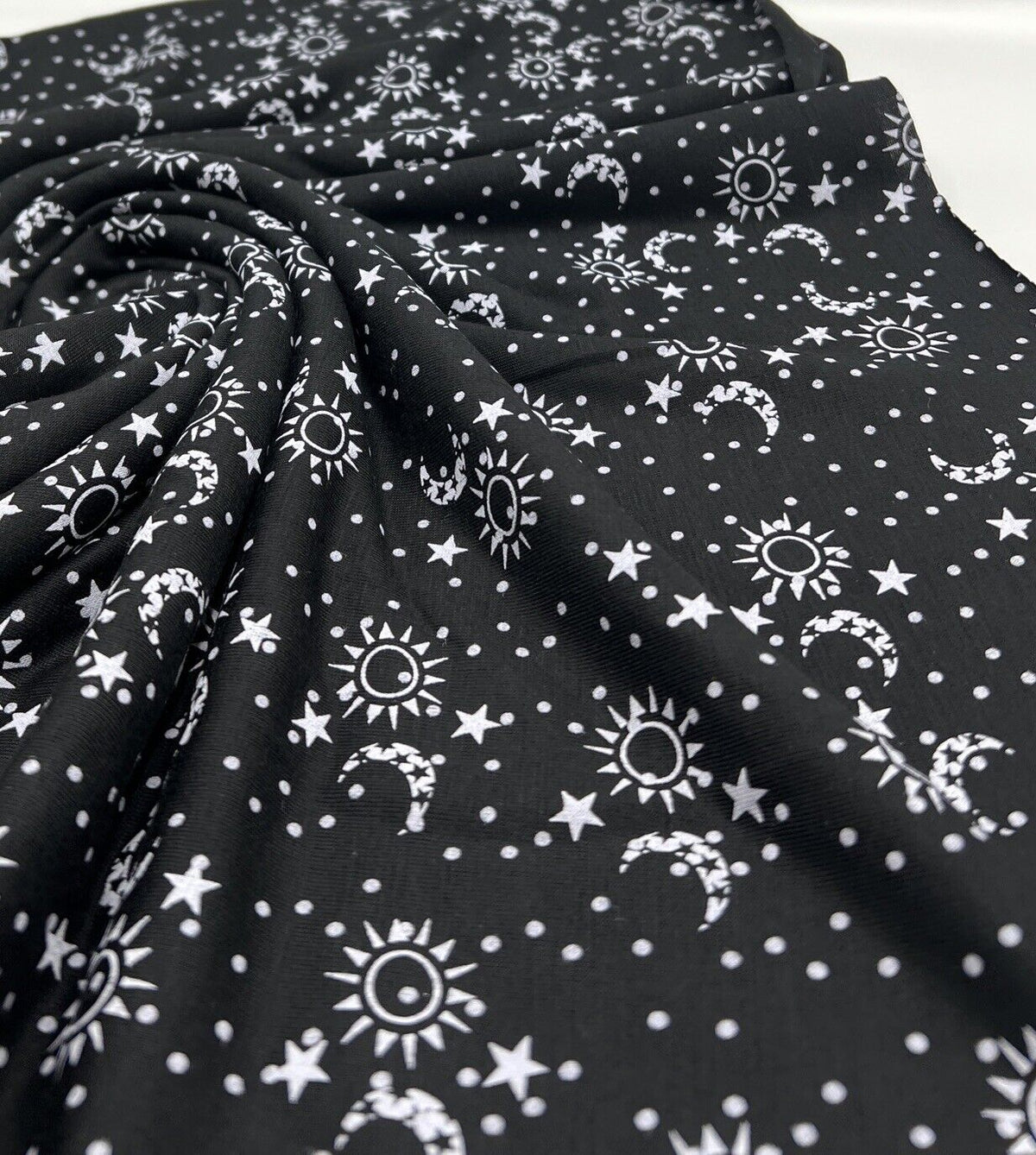 Star Moon Print Viscose Elastane Fabric
