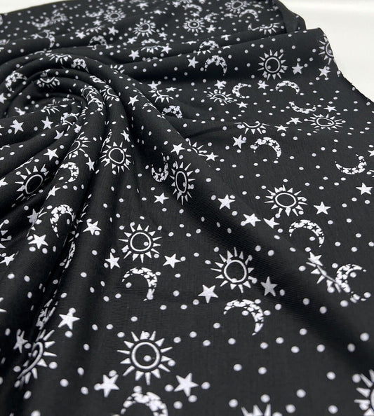 Star Moon Print Viscose Elastane Fabric