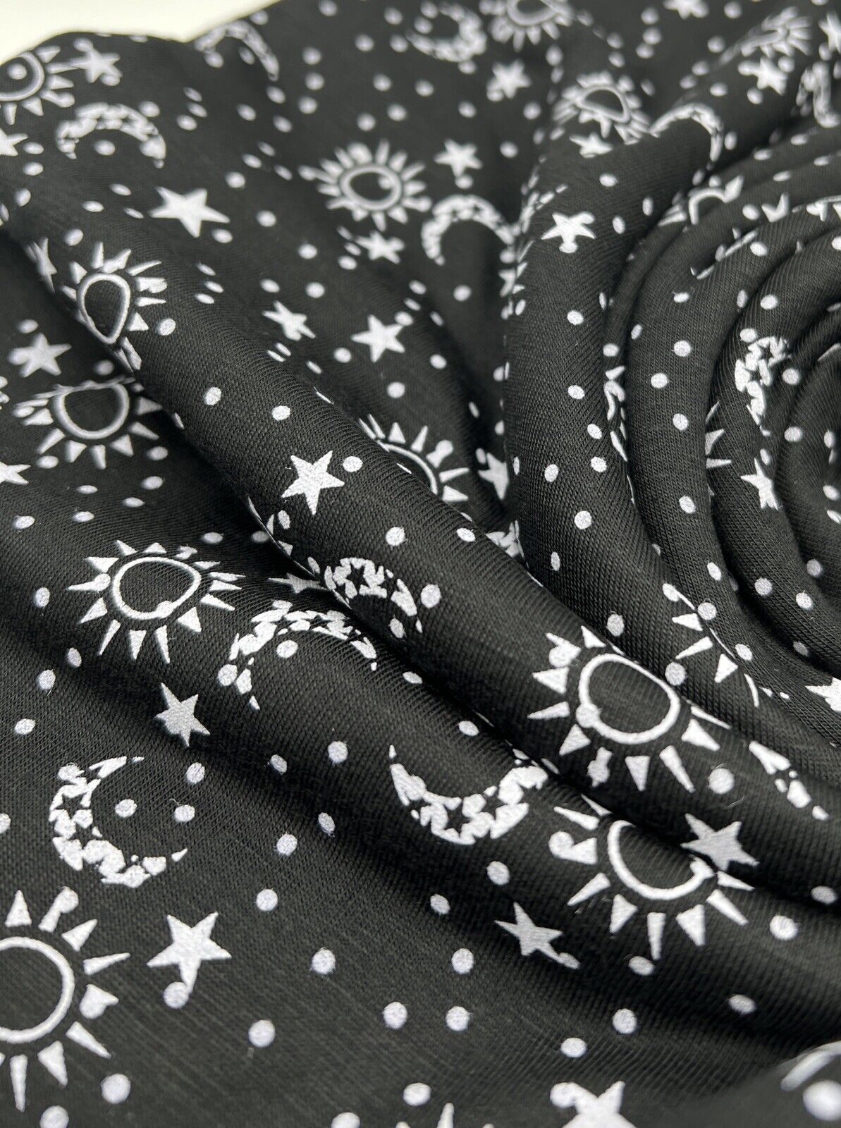 Star Moon Print Viscose Elastane Fabric