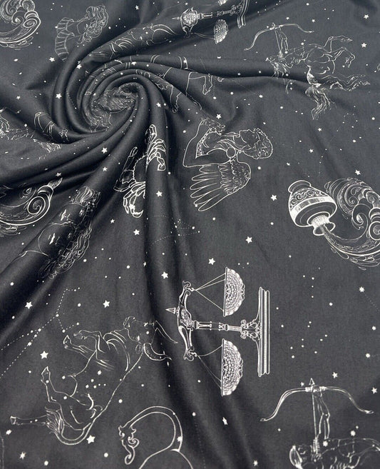 Star Sign Print Spun Poly Stretch Fabric