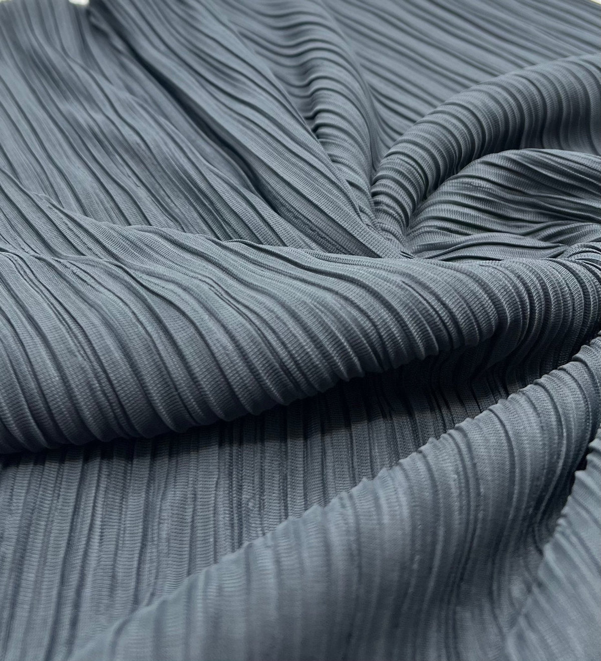 Steel Pleated Plisse Stretch Fabric