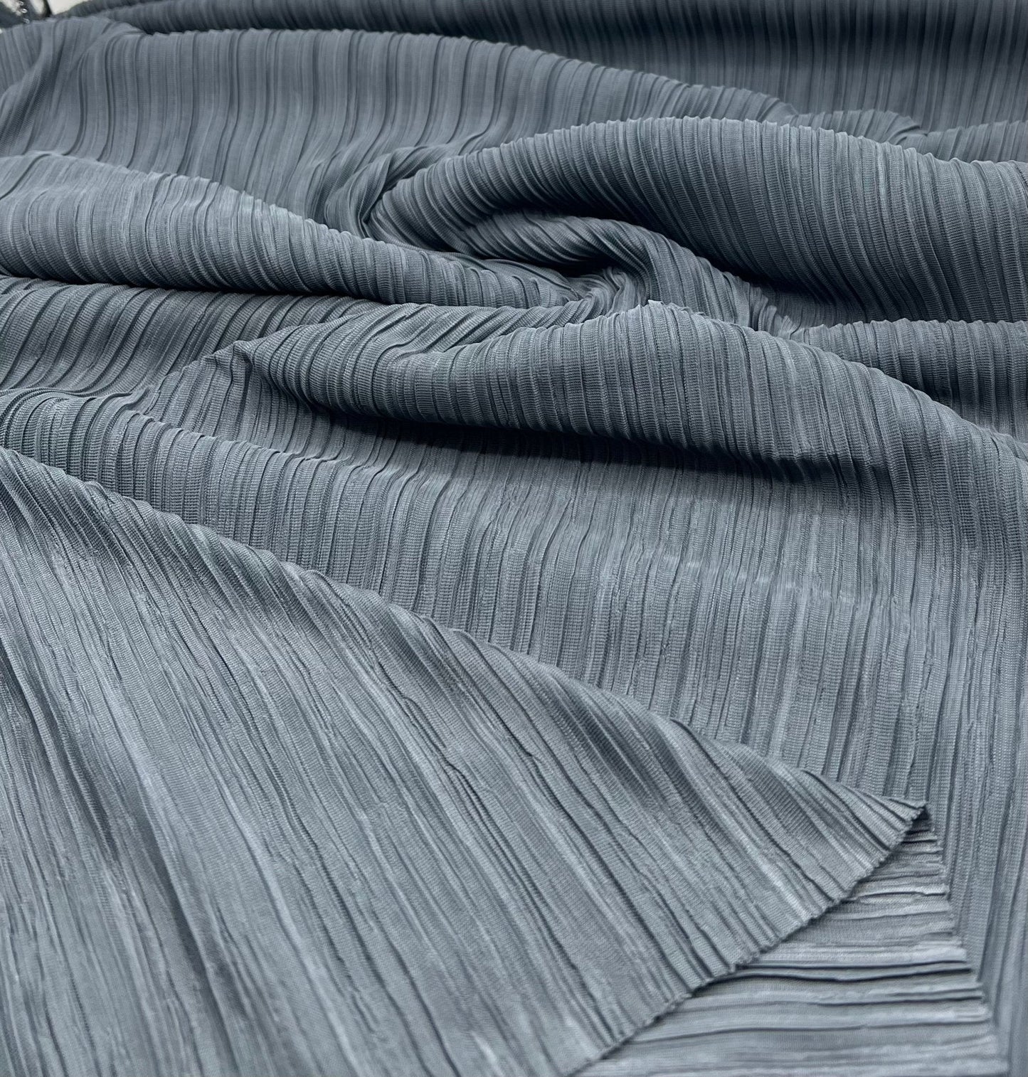 Steel Pleated Plisse Stretch Fabric