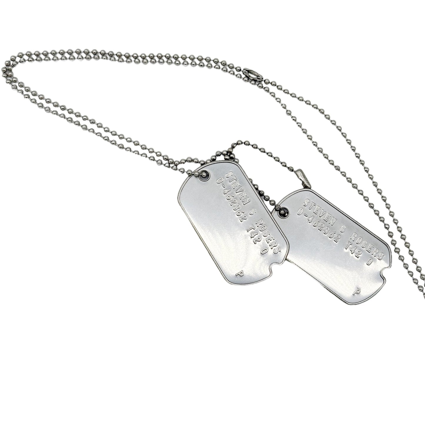 Steven Rogers 'Captain America' WWII Style Military Dog Tags Prop Replica - Notched pre 1965 WW2 - Stainless Steel - Chain Included