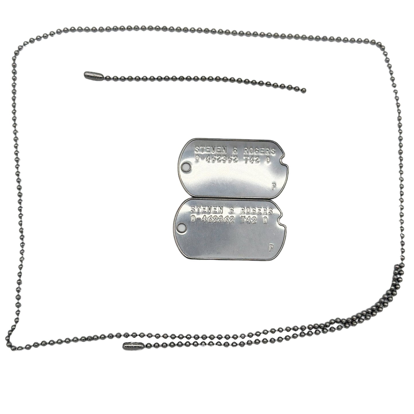 Steven Rogers 'Captain America' WWII Style Military Dog Tags Prop Replica - Notched pre 1965 WW2 - Stainless Steel - Chain Included