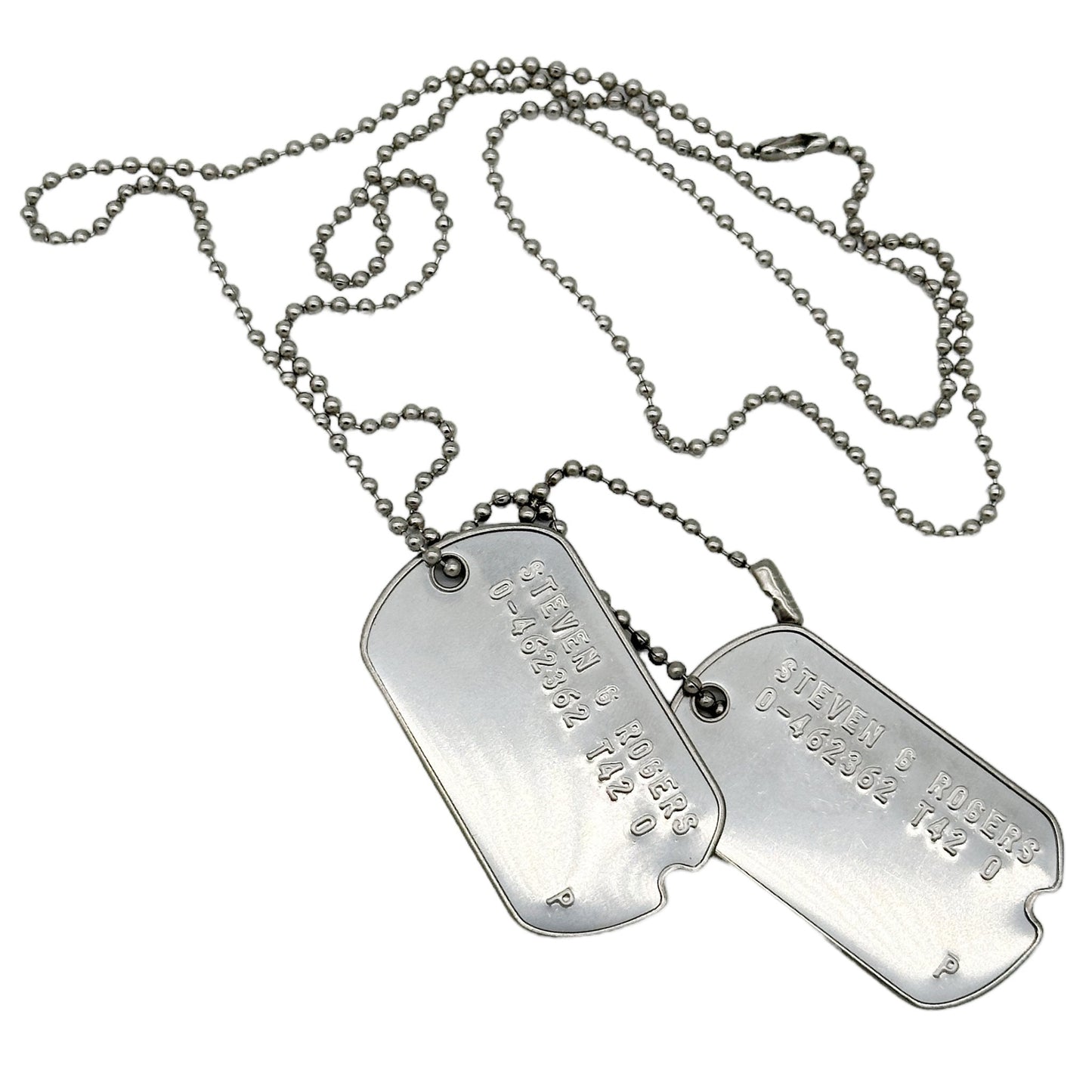 Steven Rogers 'Captain America' WWII Style Military Dog Tags Prop Replica - Notched pre 1965 WW2 - Stainless Steel - Chain Included