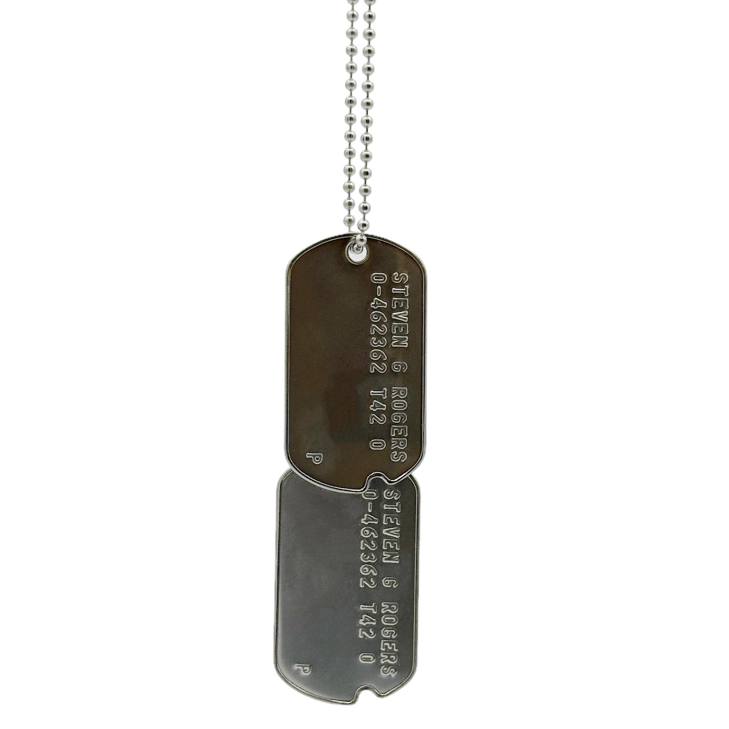 Steven Rogers 'Captain America' WWII Style Military Dog Tags Prop Replica - Notched pre 1965 WW2 - Stainless Steel - Chain Included