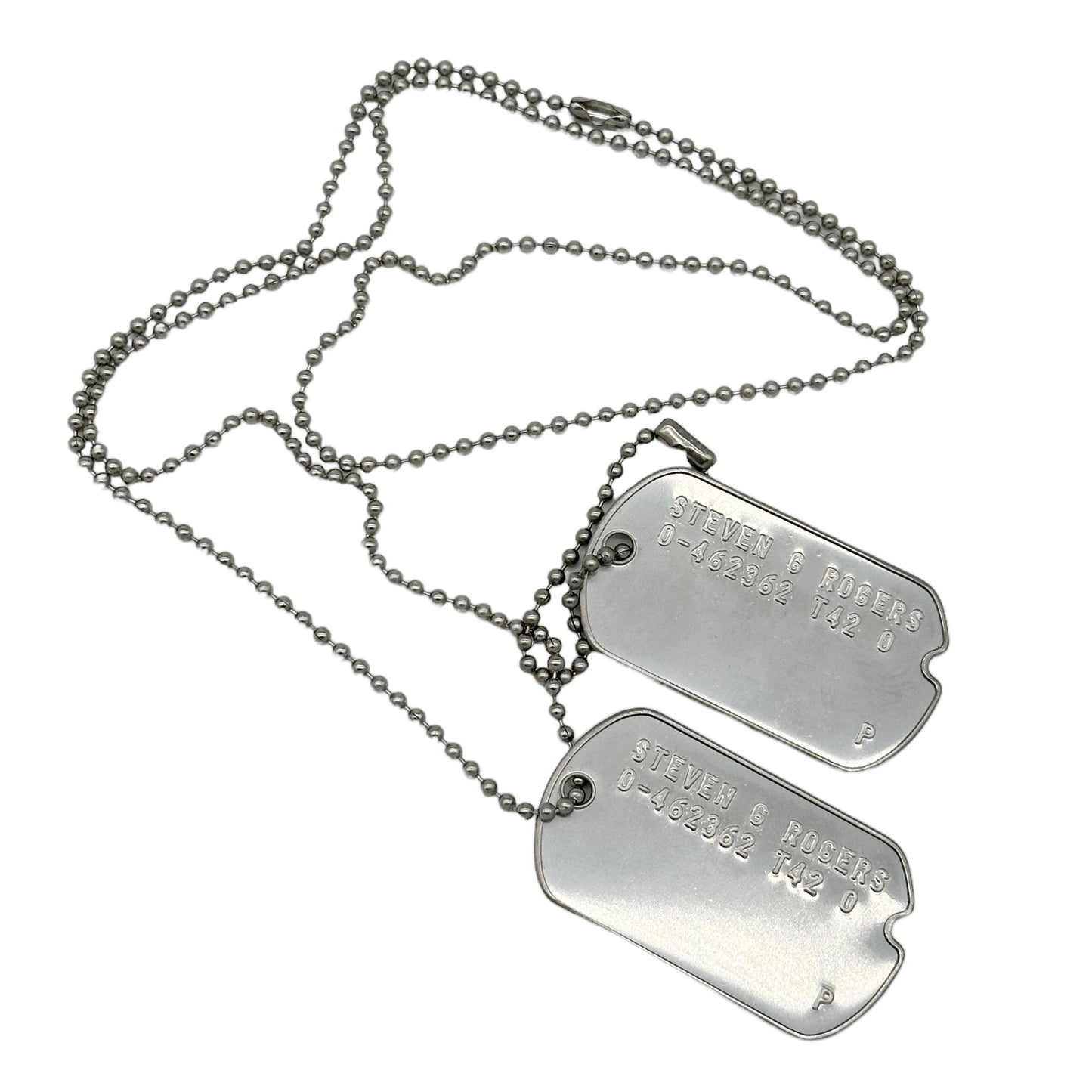 Steven Rogers 'Captain America' WWII Style Military Dog Tags Prop Replica - Notched pre 1965 WW2 - Stainless Steel - Chain Included
