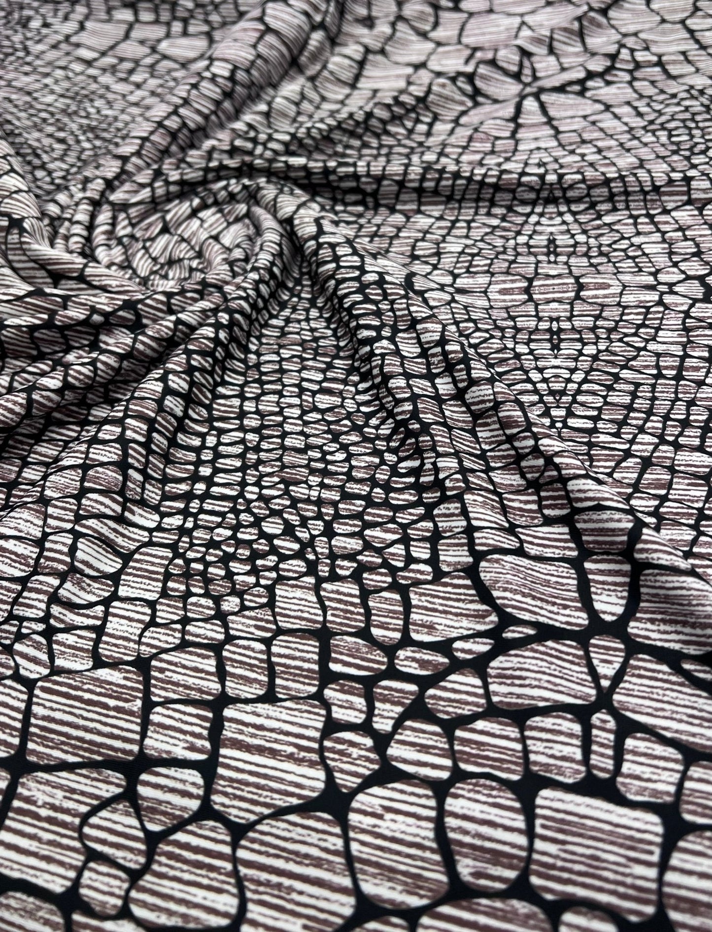Stone Black Animal Mix Print Soft Touch 4 Way Stretch Fabric