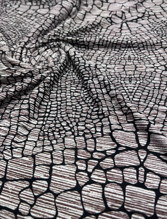 Stone Black Animal Mix Print Soft Touch 4 Way Stretch Fabric