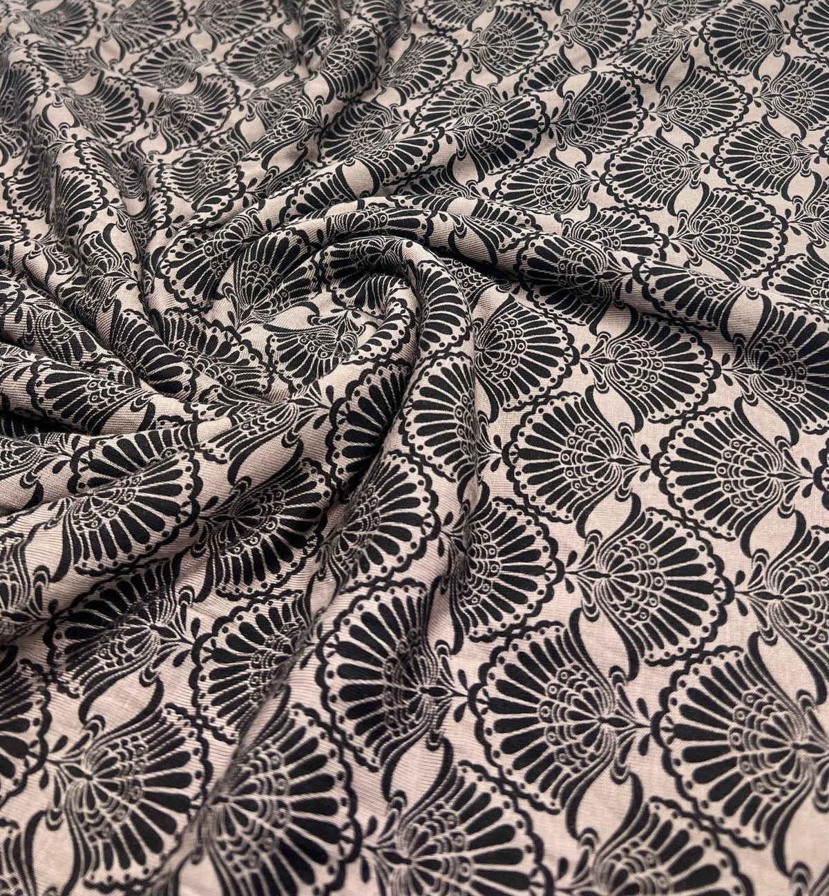 Stone Black Print Viscose Elastane 4 Way Stretch Fabric