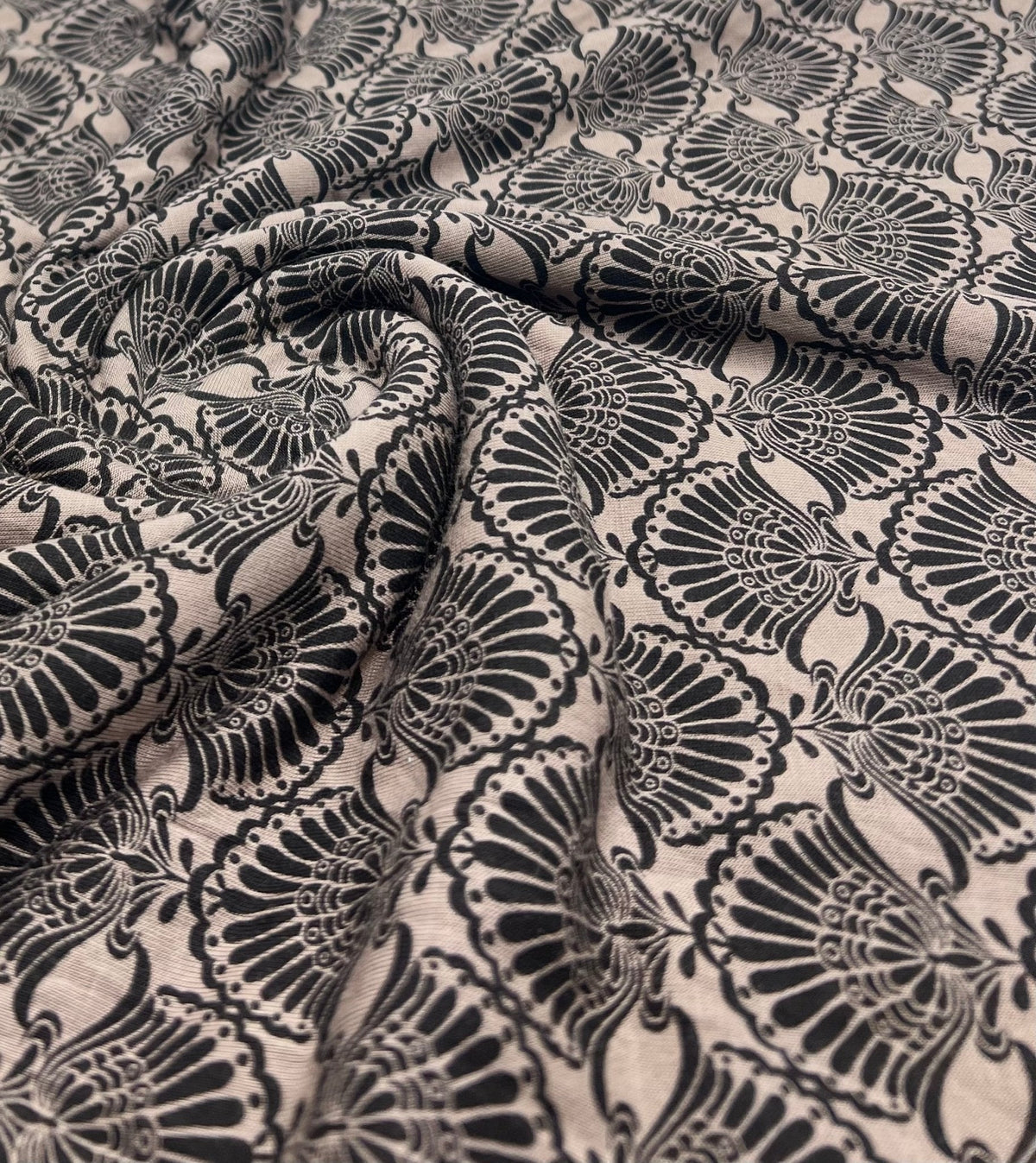 Stone Black Print Viscose Elastane 4 Way Stretch Fabric