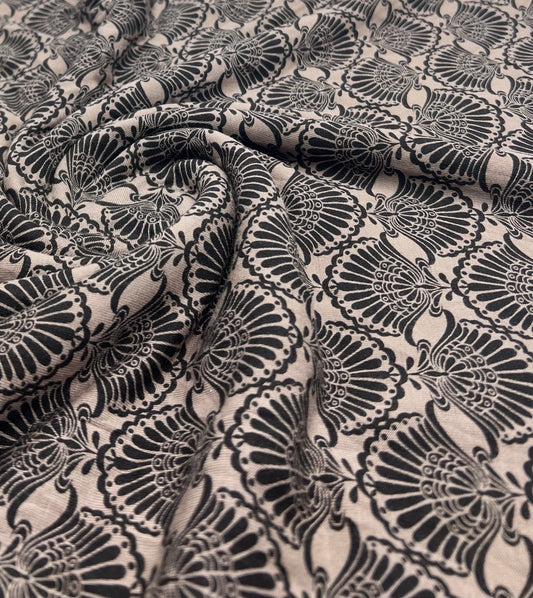 Stone Black Print Viscose Elastane 4 Way Stretch Fabric