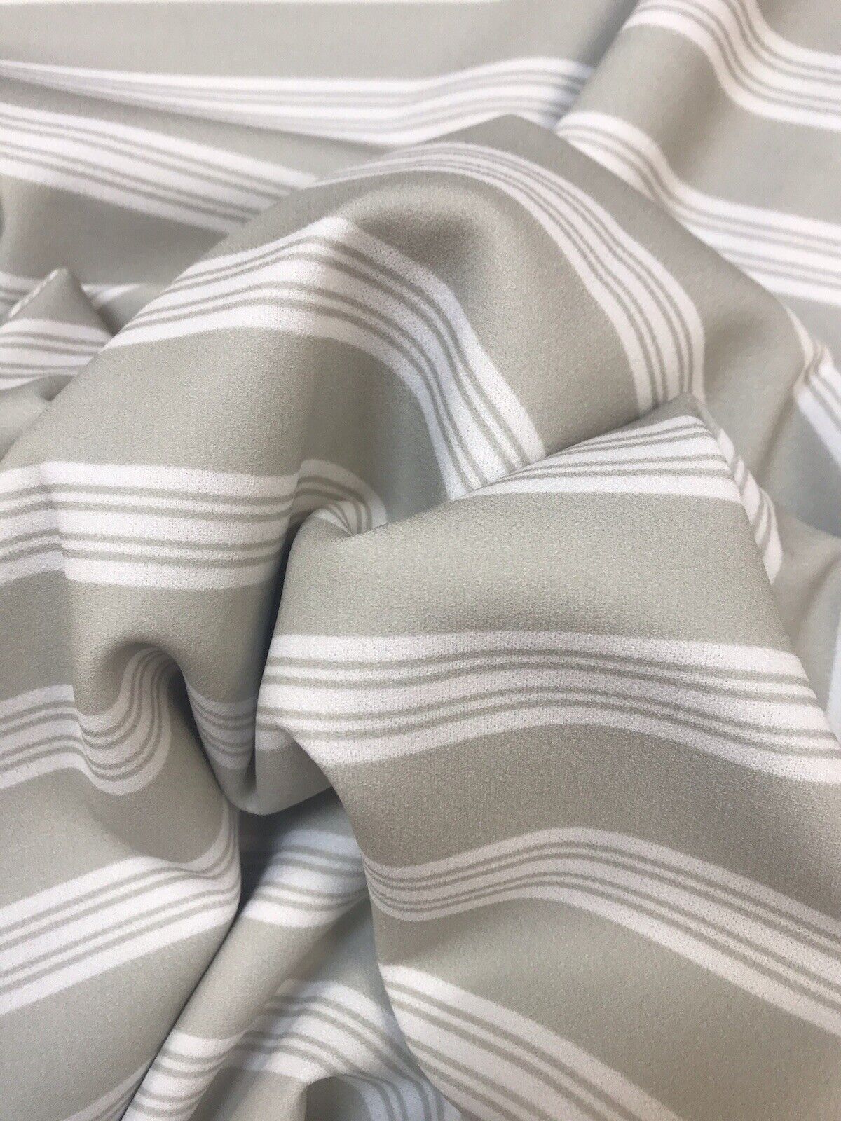 Stone & Ivory Stripe Printed Scuba Crepe Jersey Fabric 4 Way Stretch