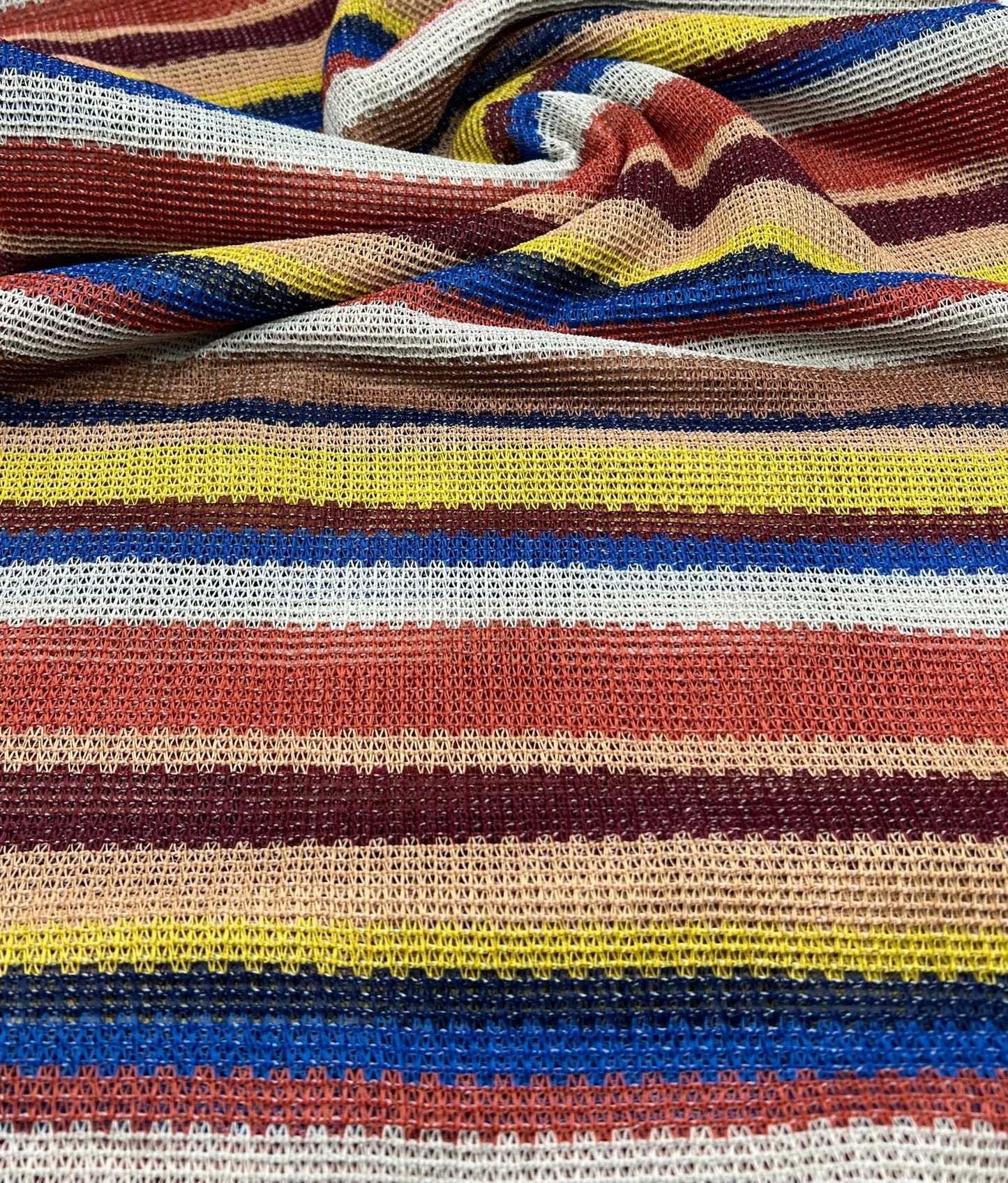 Stone Multi Stripe Textured Knitted 2 Way Stretch Fabric