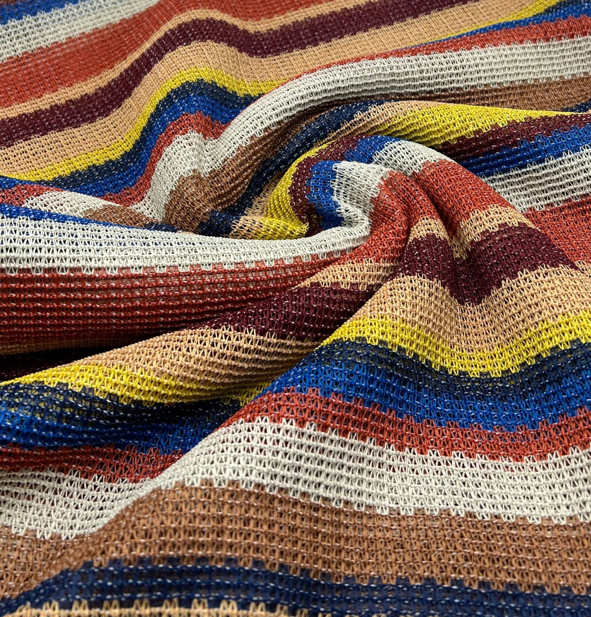 Stone Multi Stripe Textured Knitted 2 Way Stretch Fabric