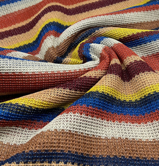 Stone Multi Stripe Textured Knitted 2 Way Stretch Fabric