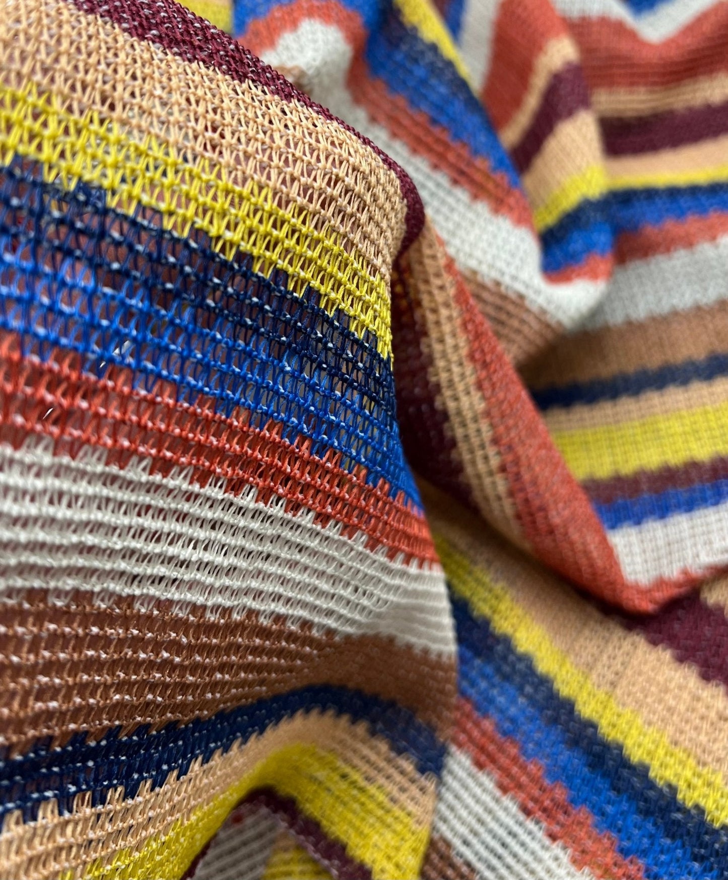 Stone Multi Stripe Textured Knitted 2 Way Stretch Fabric