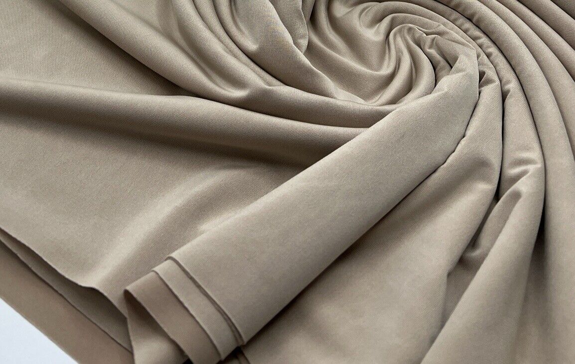 Stone Plain Shiny Soft Touch Slinky 4 Way Stretch Fabric