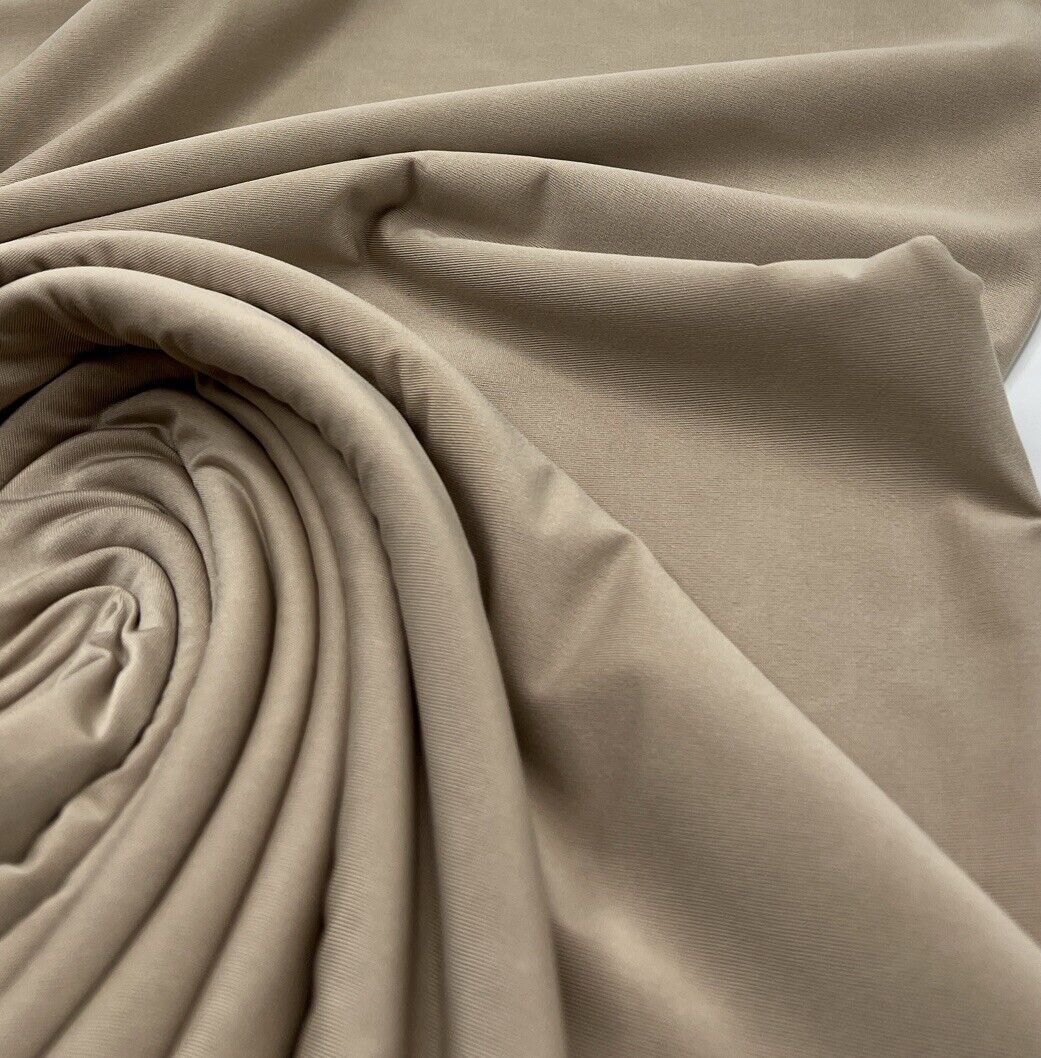 Stone Plain Shiny Soft Touch Slinky 4 Way Stretch Fabric
