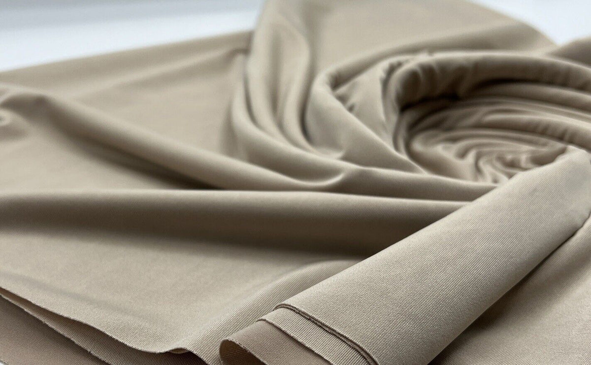 Stone Plain Shiny Soft Touch Slinky 4 Way Stretch Fabric