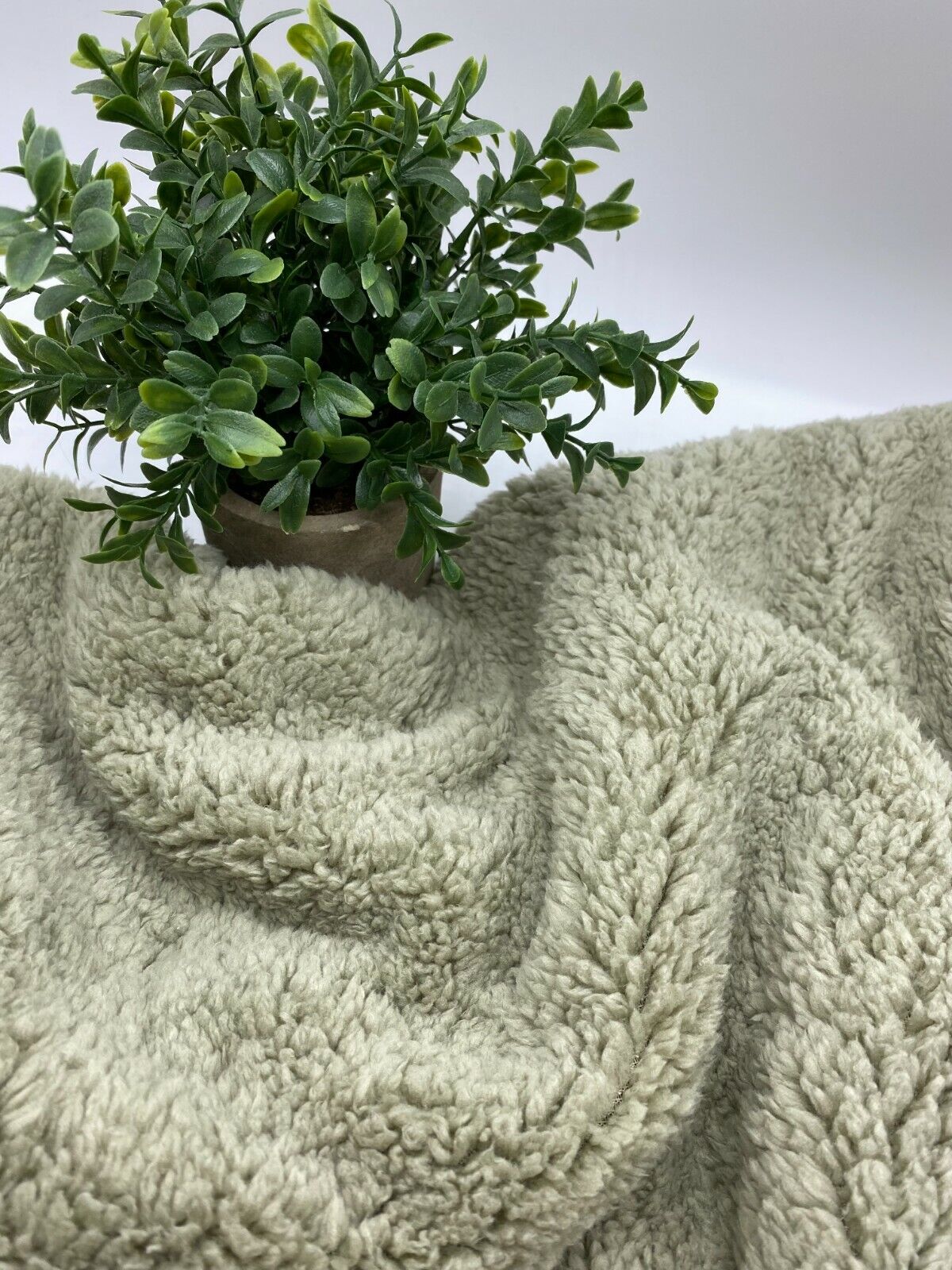 Stone Sherpa Fleece Fluffy Borg Faux Fur Fabric