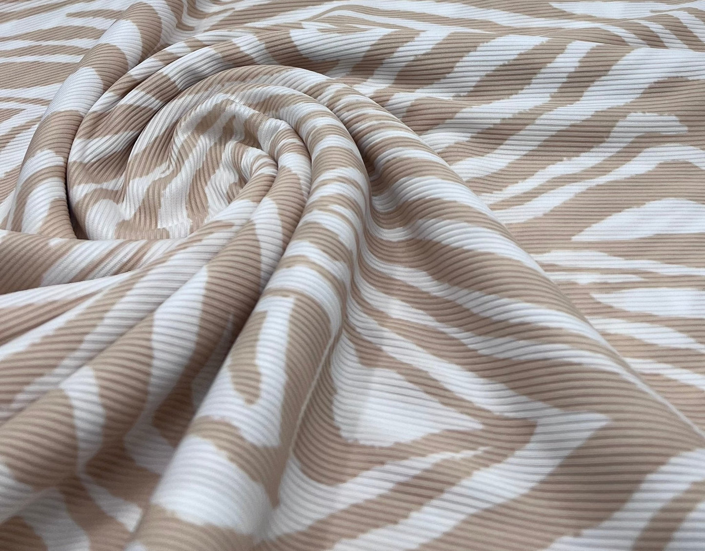 Stone & White Zebra 2X1 Fine Rib Stretch Fabric