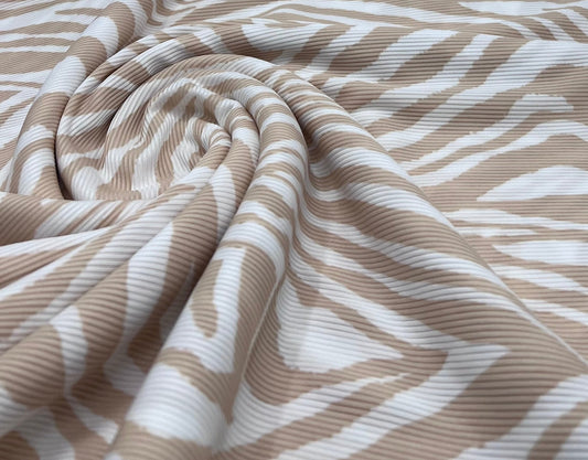Stone & White Zebra 2X1 Fine Rib Stretch Fabric
