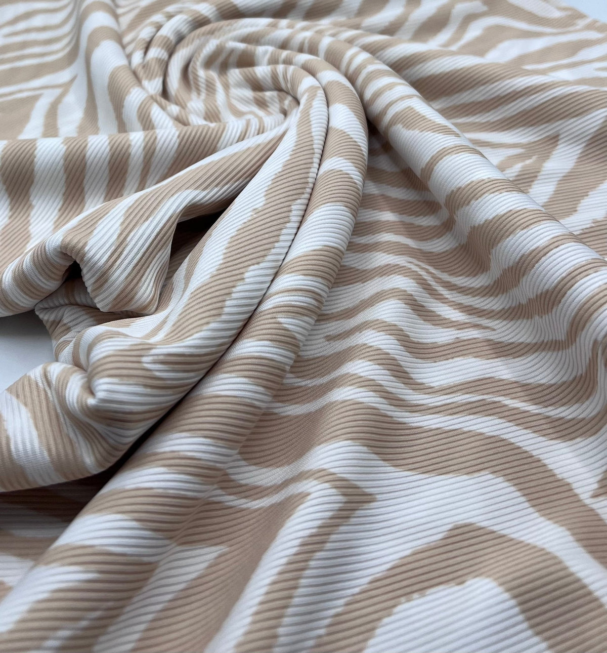 Stone & White Zebra 2X1 Fine Rib Stretch Fabric