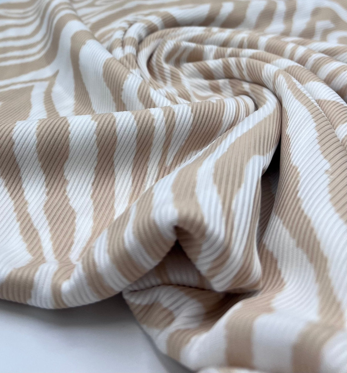 Stone & White Zebra 2X1 Fine Rib Stretch Fabric