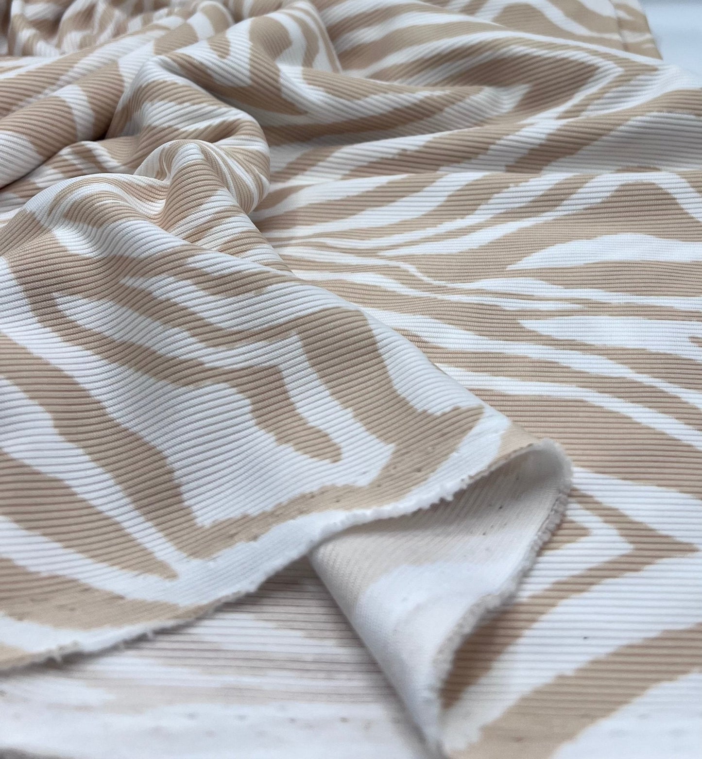 Stone & White Zebra 2X1 Fine Rib Stretch Fabric