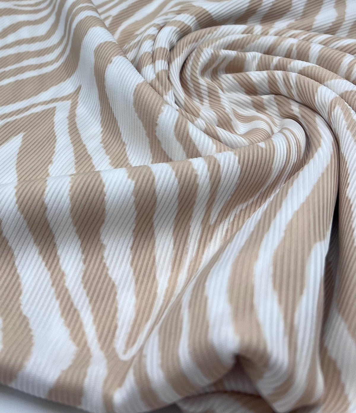 Stone & White Zebra 2X1 Fine Rib Stretch Fabric