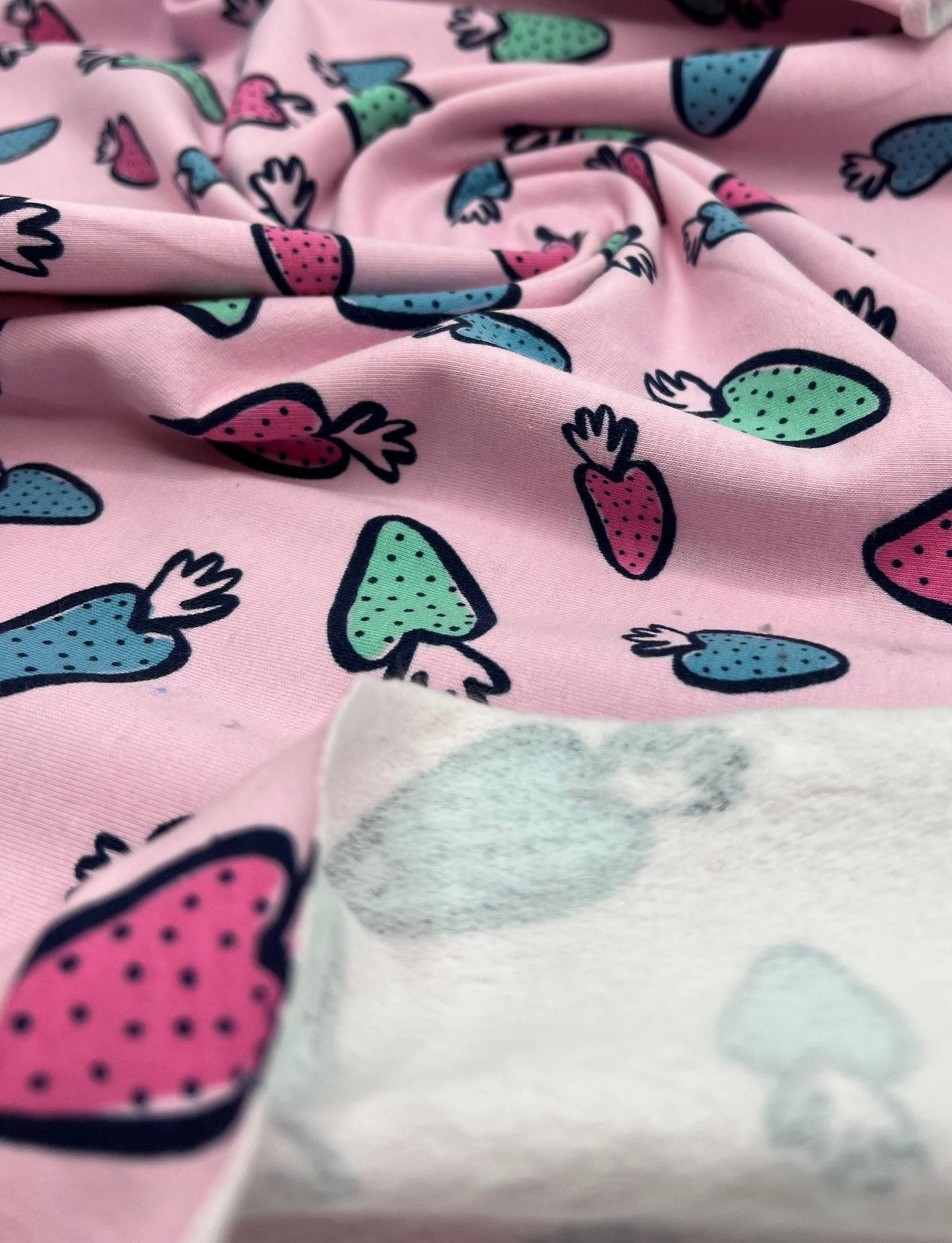 Strawberry Doodle Sweatshirting Cotton Lycra 2 Way Stretch