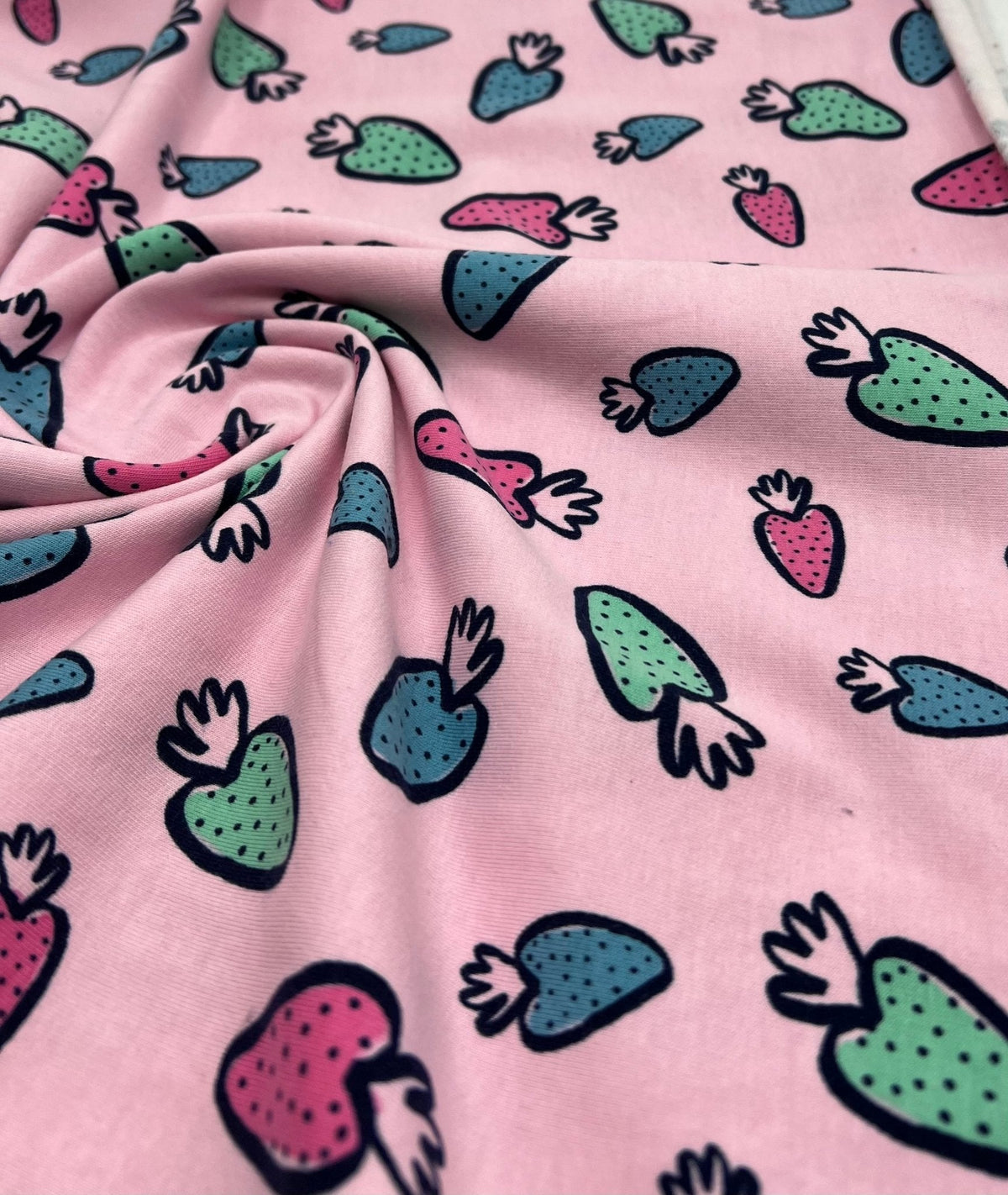 Strawberry Doodle Sweatshirting Cotton Lycra 2 Way Stretch