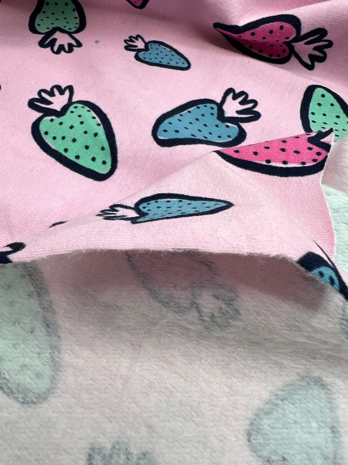 Strawberry Doodle Sweatshirting Cotton Lycra 2 Way Stretch
