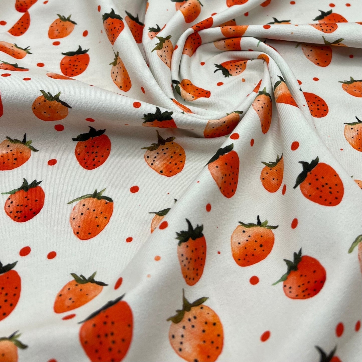 Strawberry's Print Cotton Stretch Jersey 200 GSM 95/5 Lycra 4 Way Stretch
