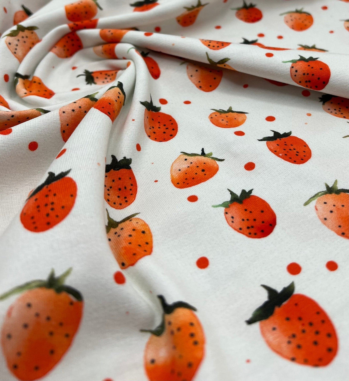 Strawberry's Print Cotton Stretch Jersey 200 GSM 95/5 Lycra 4 Way Stretch