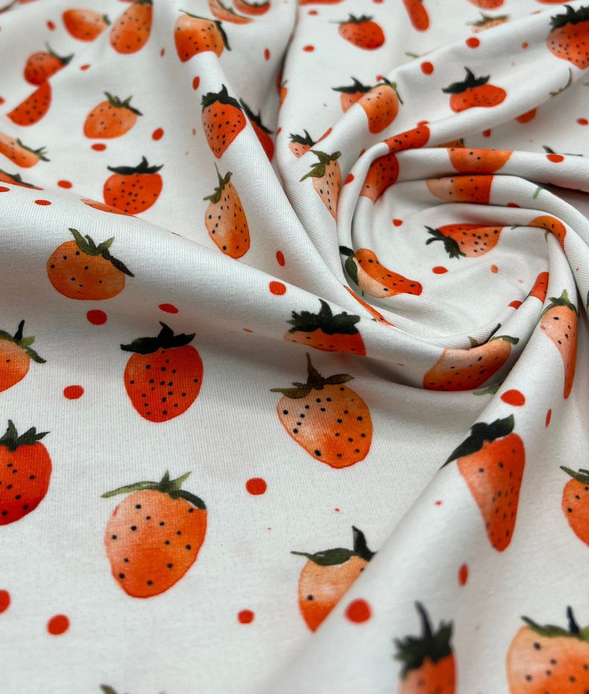Strawberry's Print Cotton Stretch Jersey 200 GSM 95/5 Lycra 4 Way Stretch