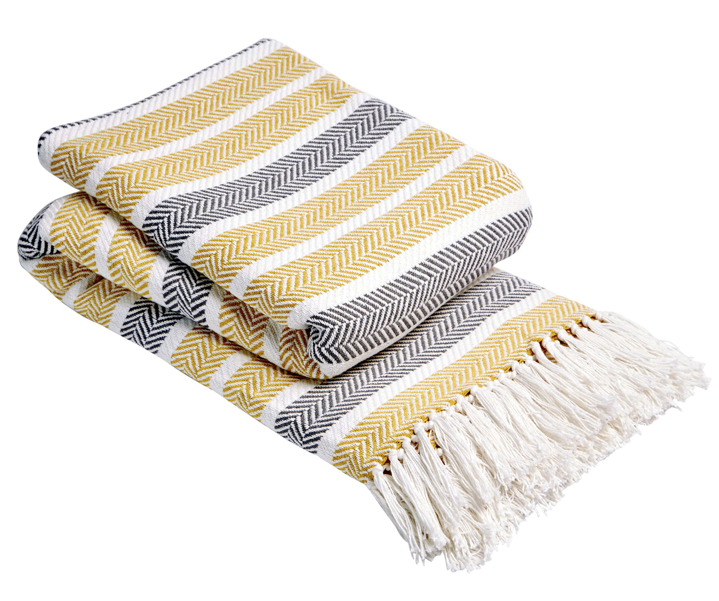 Stripe Handwoven Pure Cotton Throw Blanket with Tassells Eco-Friendly Perfect for Sofa Bed and Home Decor Available in Multiple Sizes and Calming Colours by OLIVIA ROCCO