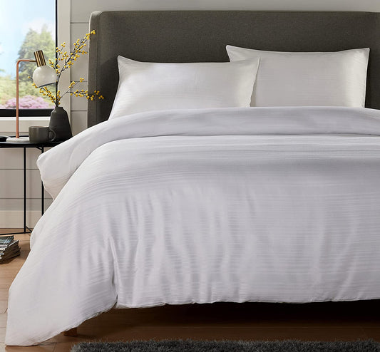 Stripe Jacquard Reversible Cotton Blend Duvet Cover Set with Pillowcases Luxurious Eco-Friendly Bedding for Master and Guest Bedrooms Multiple Sizes and Colours by OLIVIA ROCCO