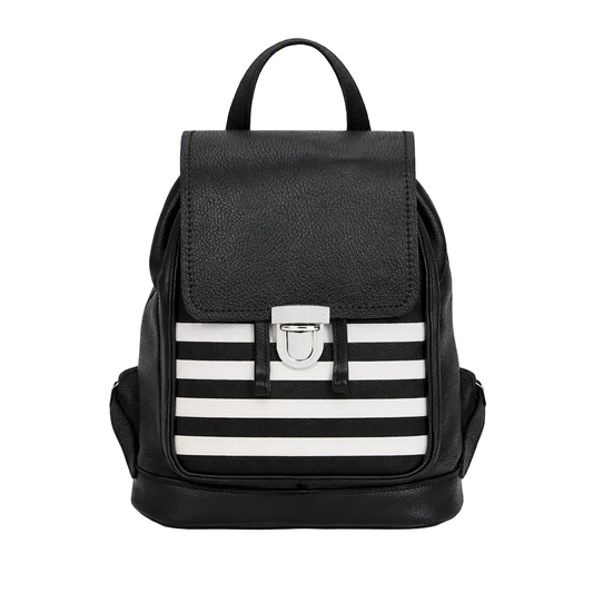 Soft Leather Backpack - Black & White Striped