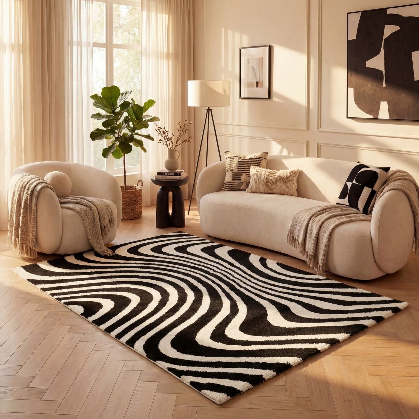 Joli Striped Black & White Rug