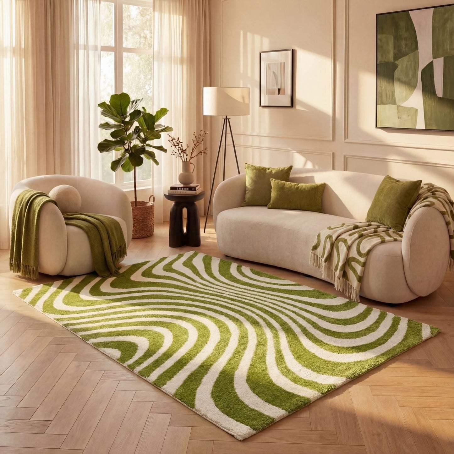 Joli Striped Green & White Rug
