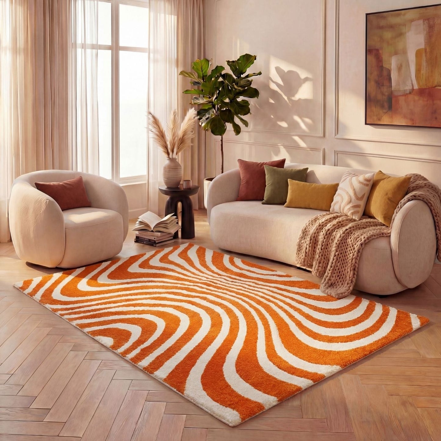 Joli Striped Orange & White Rug