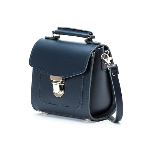 Handmade Leather Sugarcube Handbag - Navy