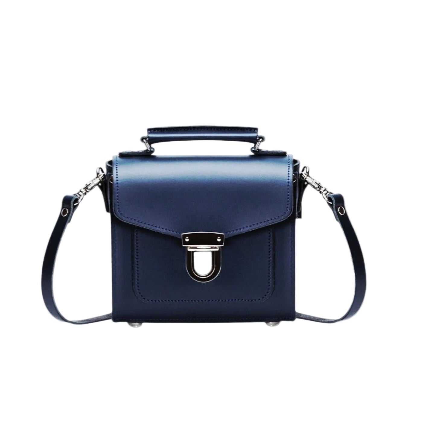 Handmade Leather Sugarcube Handbag - Navy